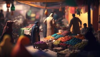 explorant le vibrant le chaos de un Indien bazar une émeute de couleurs et épices ai généré photo