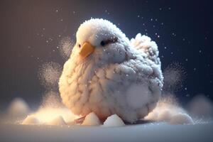 couvert de neige poulet cette regards comme une poulet-bonhomme de neige ai généré photo