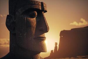 illustration moai Les figures Pâques île le coucher du soleil ai généré photo