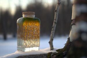 image de une bouteille de traditionnel russe bouleau sève ai généré photo