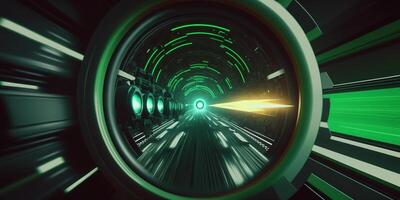 gauchissement par dimensions abstrait représentation de une temps tunnel de premier plan à une portail ai généré photo