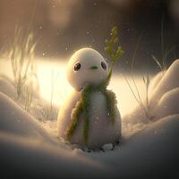 fusion bonhomme de neige porte une triste expression comme hiver s'estompe une façon ai généré photo