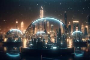 le métropole dans une futuriste ville à l'intérieur une verre dôme ai généré photo