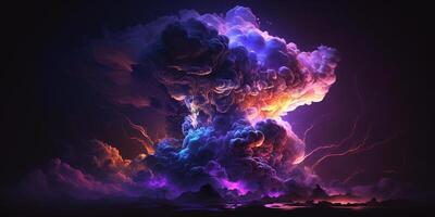 spectaculaire ultra-violet orage avec des nuages et foudre ai généré illustration photo