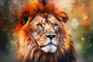 vibrant aquarelle portrait de une majestueux Lion ai généré photo