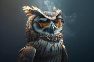 cool vieux hibou avec des lunettes de soleil dans une club ai généré photo