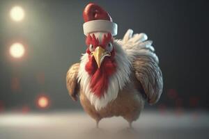 une poulet portant une Noël chapeau pour le vacances saison ai généré photo