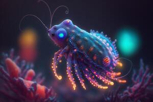 radiant mer profonde Crabe une étourdissant afficher de bioluminescence ai généré photo
