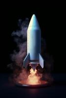 lancement dans Succès 3d le rendu de fusée modèle contre foncé Contexte ai généré photo