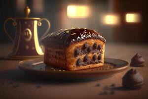 délicieux français douleur au chocolat avec une Chocolat surprise à l'intérieur ai généré photo