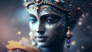 serein portrait de Seigneur Krishna, le Dieu de l'amour et la compassion ai généré photo