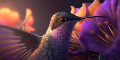 en volant colibri fermer dans violet Couleur schème ai généré illustration photo
