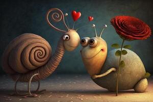 marrant escargots célébrer leur l'amour pour la Saint-Valentin journée ai généré photo