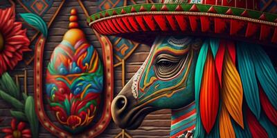vibrant mexicain art coloré motifs, vêtements, Les figures, et artisanat ai généré photo
