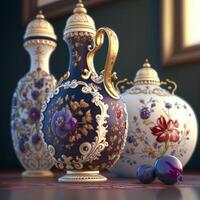 traditionnel russe porcelaine une intemporel art forme avec riches couleurs et unique dessins ai généré photo