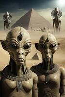 extraterrestres dans de face de le pyramides dans Egypte ai généré contenu photo