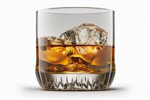 sirotant sur whisky une verre de whisky et la glace sur blanc isolé Contexte ai généré photo