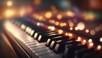 bokeh lumières et floue couleurs sur fermer piano clés ai généré photo