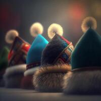 vibrant cosaque Chapeaux avec fourrure garniture, traditionnel russe Vêtements ai généré photo