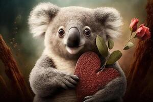 koala dans l'amour avec cœur pour la Saint-Valentin jour, de la mère journée ou mariage anniversaire ai généré contenu photo