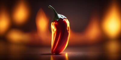 ardent rouge chaud le Chili poivre avec flammes et Feu illustration ai généré photo