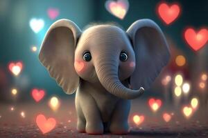 une mignonne peu l'éléphant avec cœurs pour la Saint-Valentin journée ai généré photo