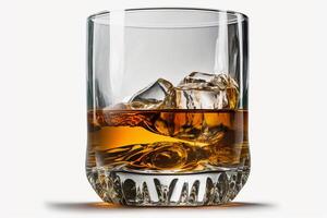 sirotant sur whisky une verre de whisky et la glace sur blanc isolé Contexte ai généré photo