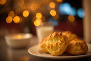 sarriette gougères classique français fromage bouffées avec Gruyère et herbes ai généré photo