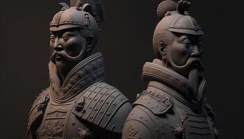 le puissant armée de chinois terre cuite guerriers magnifique sculptures de ancien Chine ai généré photo