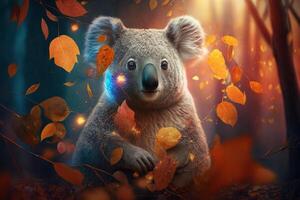 koala dans l'automne entre coloré feuilles dans le feuillage ai généré contenu photo