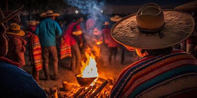 de fête soir scènes avec Feu et Danse pour mexicain dia de san Juan vacances ai généré photo