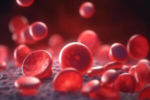 vif vue de rouge du sang cellules en dessous de le microscope ai généré photo