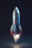 lancement dans Succès 3d le rendu de fusée modèle contre foncé Contexte ai généré photo