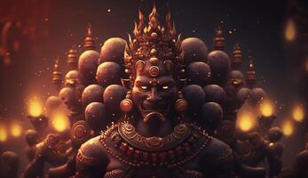 le puissant Ravana une étourdissant portrait de le mythique Indien démon Roi ai généré photo