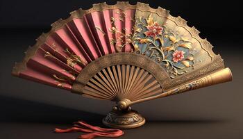 coloré traditionnel chinois ventilateur avec floral conception ai généré photo