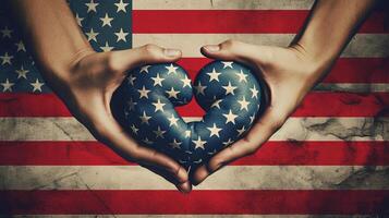 frappant photo de magnifique à la recherche femme dans Etats-Unis drapeau. 4e juillet indépendance journée ou nationale l'amour fête concept.