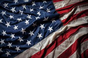 capturer image de Etats-Unis nationale en tissu drapeau Contexte. concept de 4e de juillet, Mémorial jour, anciens combattants jour, américain indépendance journée fête, génératif ai technologie. photo