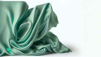 réaliste vert soie en tissu contre blanc Contexte. photo