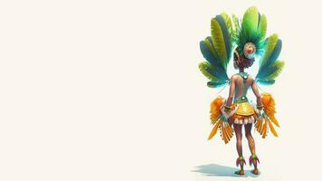 arrière vue de brésilien femelle samba Danseur personnage permanent dans traditionnel tenue. 3d rendre. photo