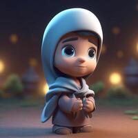 3d rendre de disney style adorable arabe garçon personnage. eid mubarak concept. génératif ai. photo