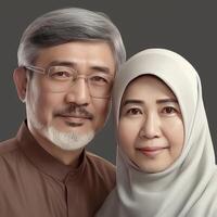 réaliste portrait de milieu âge musulman asiatique couple, réel image, génératif ai. photo