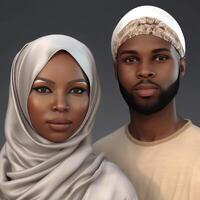 réaliste portrait de Jeune musulman africain couple portant traditionnel tenue, génératif ai. photo