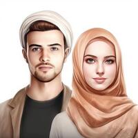 réaliste portrait de Jeune musulman blond couple ensemble, réel image, génératif ai. photo