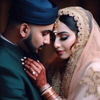 romantique Indien musulman mariage couple personnage, génératif ai numérique illustration. photo