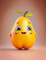 une Jaune fruit avec une dessin animé personnage cette a une visage et une smiley visage photo