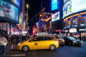 Nouveau york ville, Etats-Unis - août 9, 2019-personnes et touristes promenade parmi le lumières et grattes ciels de temps carré dans Manhattan pendant une été nuit photo