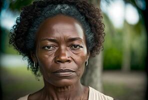 portrait de fatigué mature noir femme, génératif ai photo