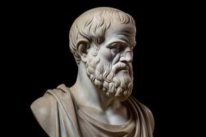 buste de aristote philosophe de Grèce sur noir Contexte génératif ai photo