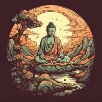 Bouddha méditation dans jungle La peinture génératif ai photo