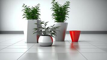 3d réaliste vecteur pièce intérieur avec mis en pot les plantes sur le sol. ai génératif. photo